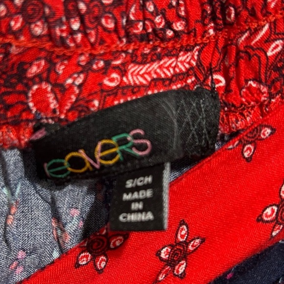 Weavers Navy Blue Floral Handkerchief Hem Boho Midi Skirt Small Red Paisley Trim - Picture 3 of 5